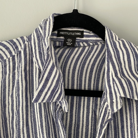 PRETTYLITTLETHING blue striped button shirt shorts set - Picture 3 of 4